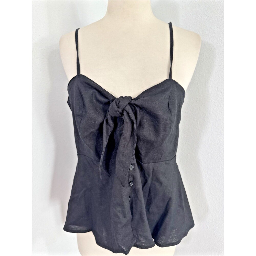 Sofia Jeans Peplum Top Womens M Black Babydoll Knot Smocked Grunge Y2K